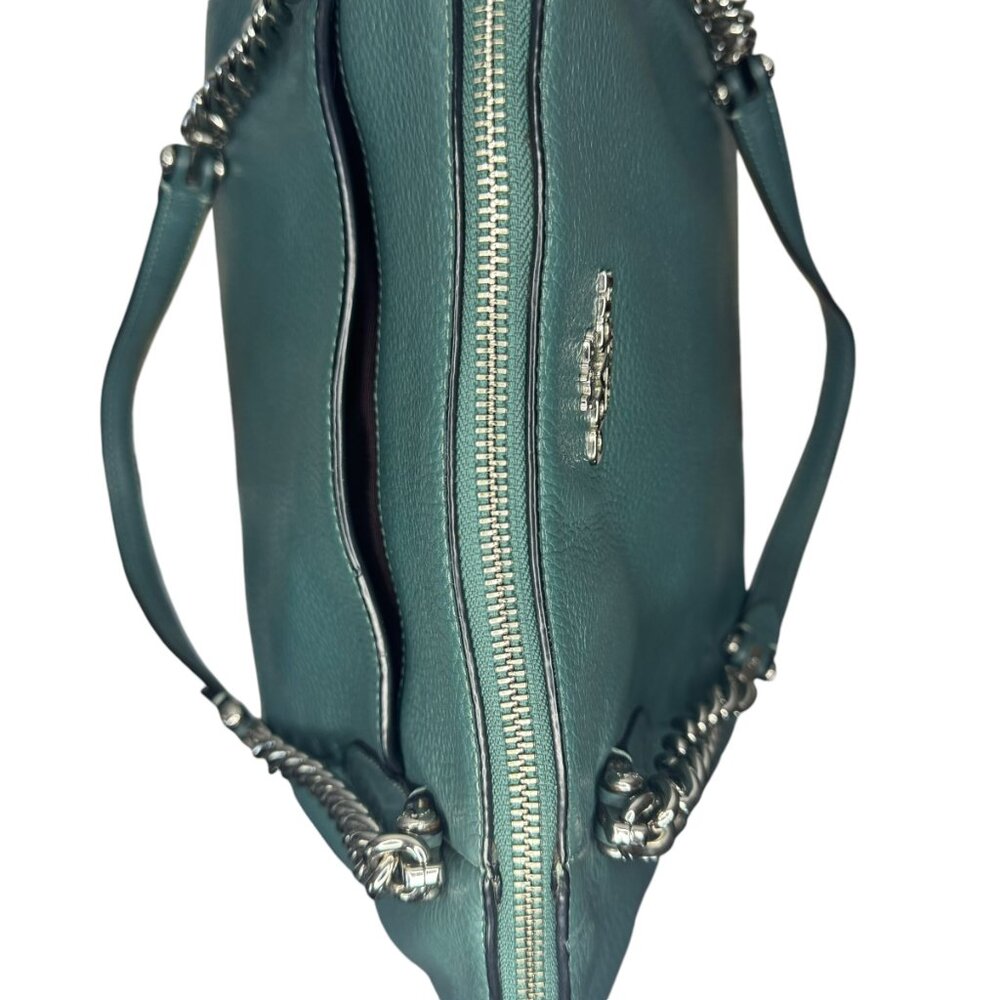 COACH - Ava Vintage Chain Tote Purse Dark Teal Pebbled Leather Silver Chain - Picture 6 of 16